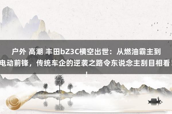 户外 高潮 丰田bZ3C横空出世：从燃油霸主到电动前锋，传统车企的逆袭之路令东说念主刮目相看！