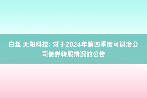 白丝 天阳科技: 对于2024年第四季度可调治公司债券转股情况的公告